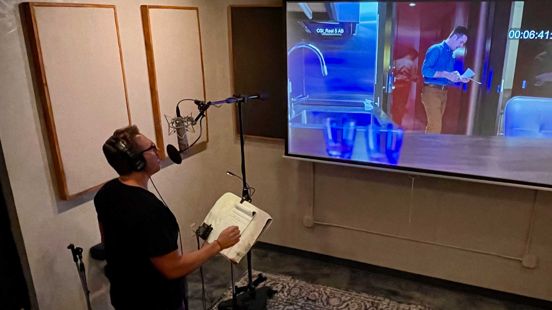 ADR Stage with director and voice talent recording audio post production